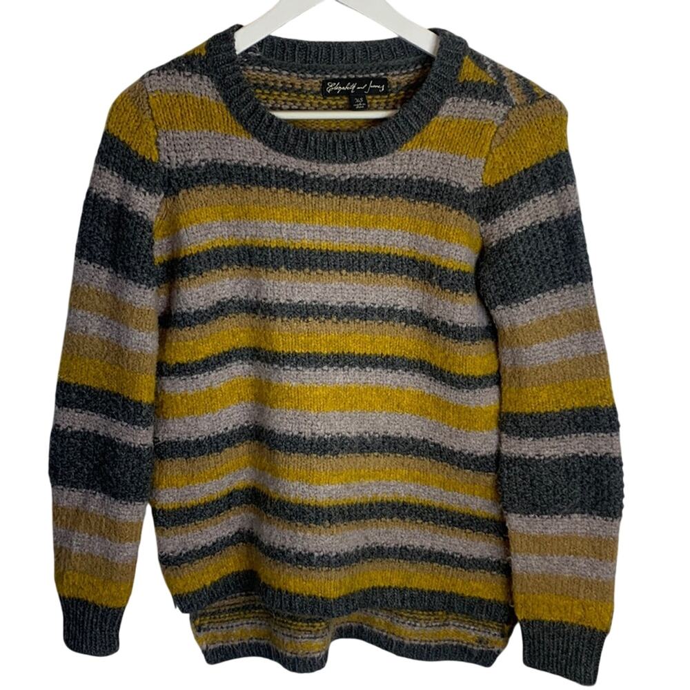 Elizabeth & James Crewneck Sweater Striped Womens Yellow & Grey W-172 Size XS